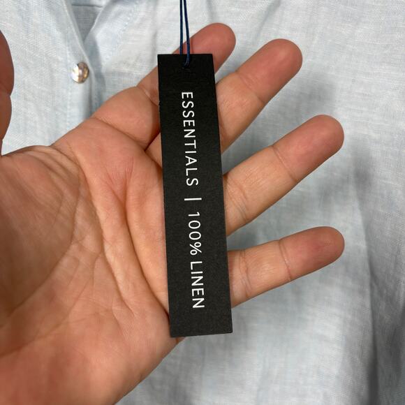 Tahari Essentials 2X Roll Tab Sleeves Linen Tunic Shirt Light Blue Button Up - Picture 9 of 9